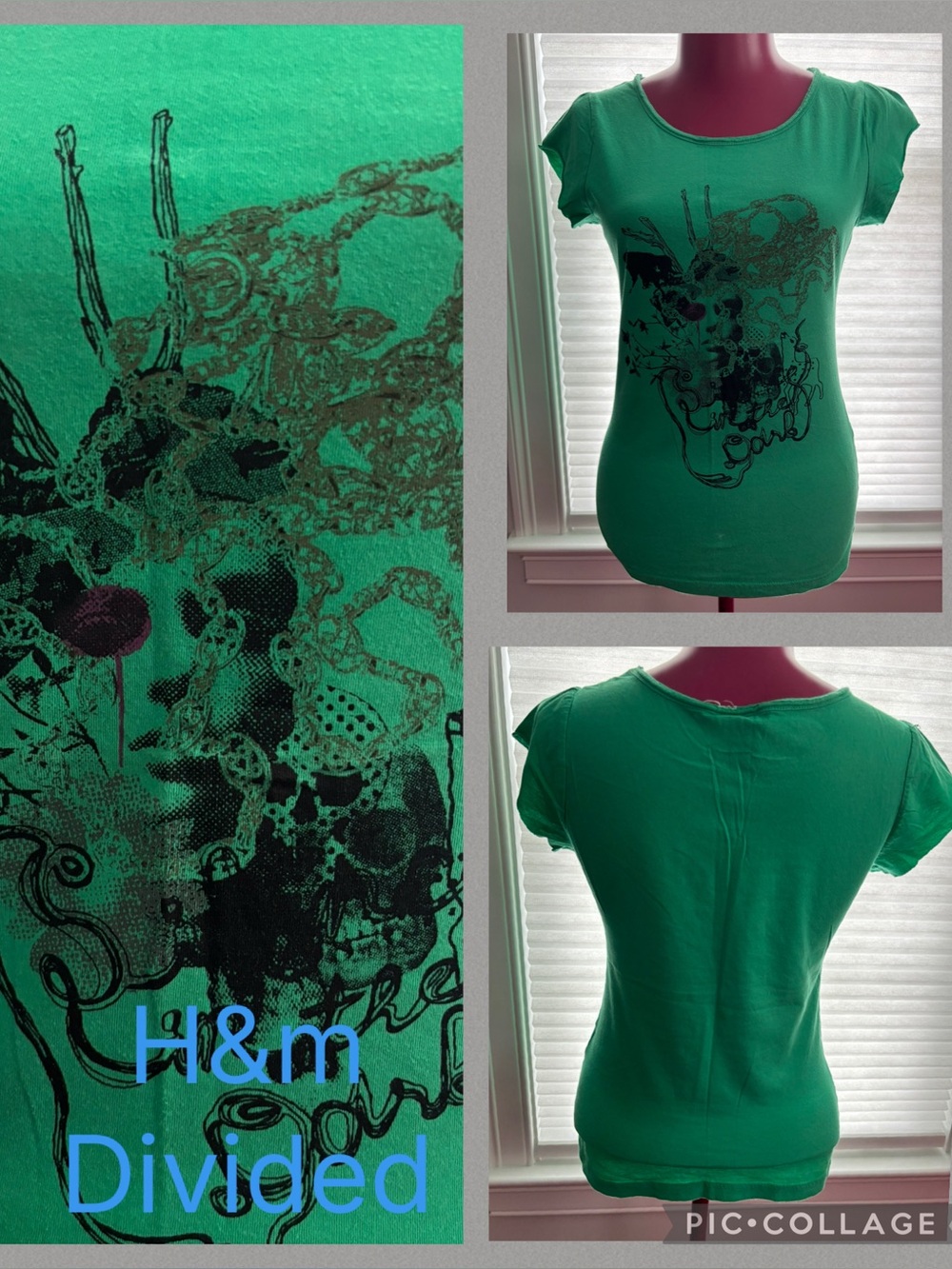 - H&M Divided Black Green short sleeve graphic T-shirt size 8